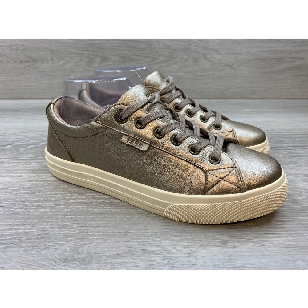 Taos Plim Metallic Gold Leather Sneakers Low Top Women's 8 Comfort Shoes